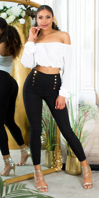 high-waist trousers with press studs Black